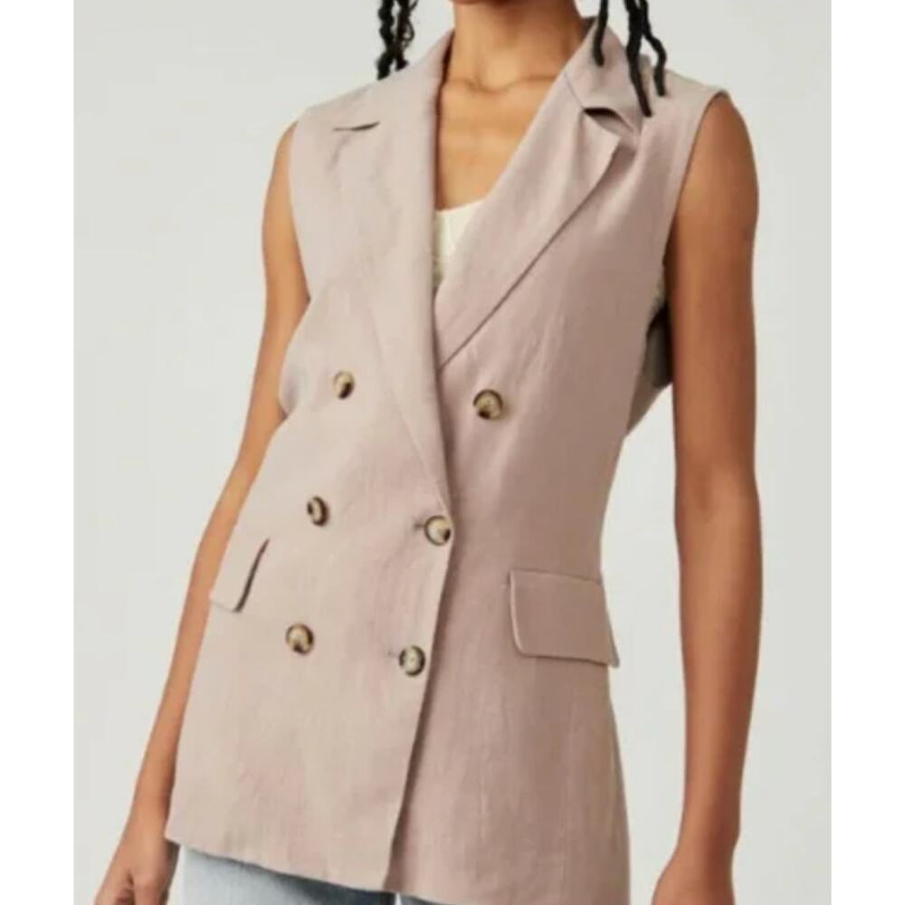 Free People Olivia Vest Double Breasted Sleeveless Business Brown XS Linen Blend